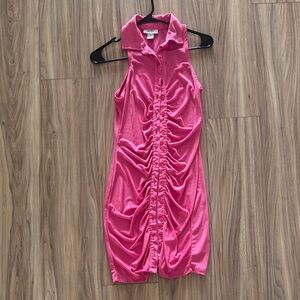 Sleeveless Ruched Midi Dress in Hot Pink
